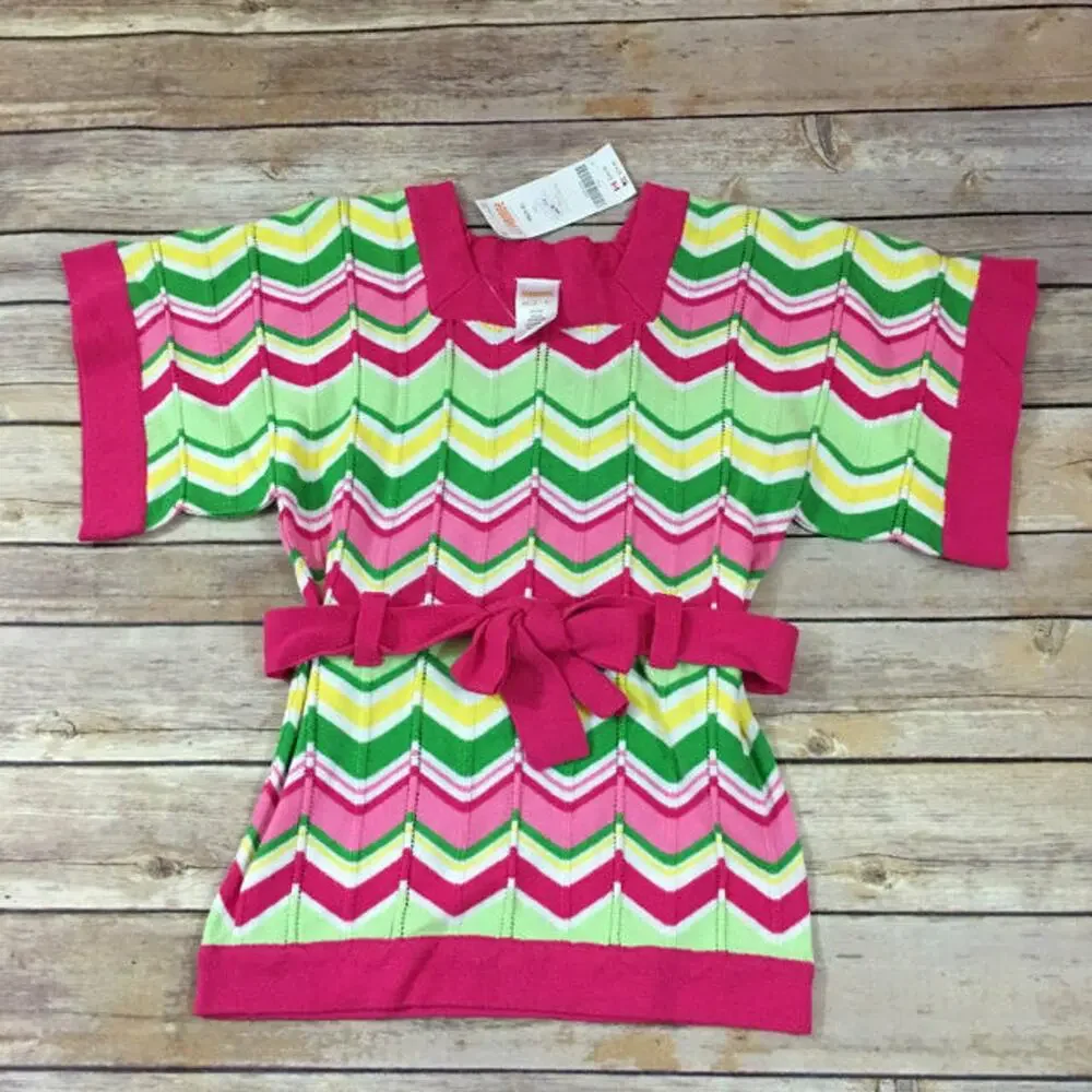 Gymboree Girls Sweater Sz XS 3 4 Belted Wavy Stripe Island‎ Lily Pink Green NEW